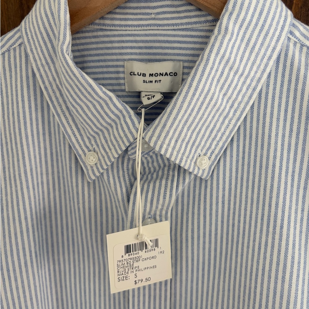 Club Monaco Blue/White Striped Oxford Shirt - Picture 2 of 4